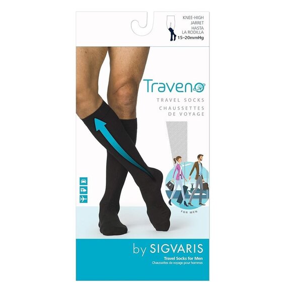 Sigvaris Traveno Travel Socks 186 Men's 15-20 mmHg Compression Calf Stockings - Picture 5 of 5